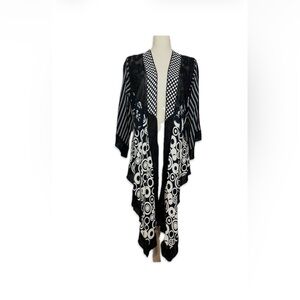 Sterling Styles Black White Abstract Drape Jacket Open Front Boho Artsy OS